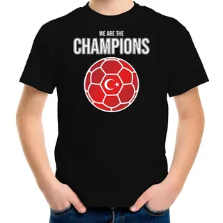 Bellatio Decorations Turkije Ek/ Wk Supporter T-shirt - We Are The Champions Met Turkse Voetbal - Zwart - Kinderen - Kleding / Shirt 158/164