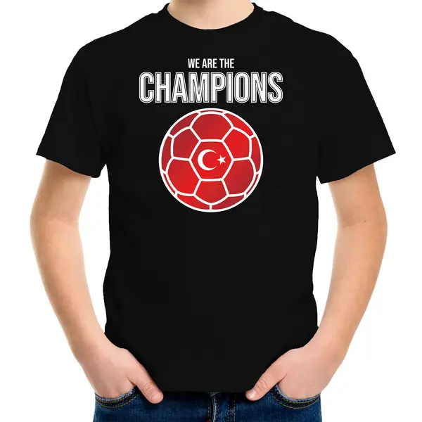 Bellatio Decorations Turkije Ek/ Wk Supporter T-shirt - We Are The Champions Met Turkse Voetbal - Zwart - Kinderen - Kleding / Shirt 158/164 thumbnail