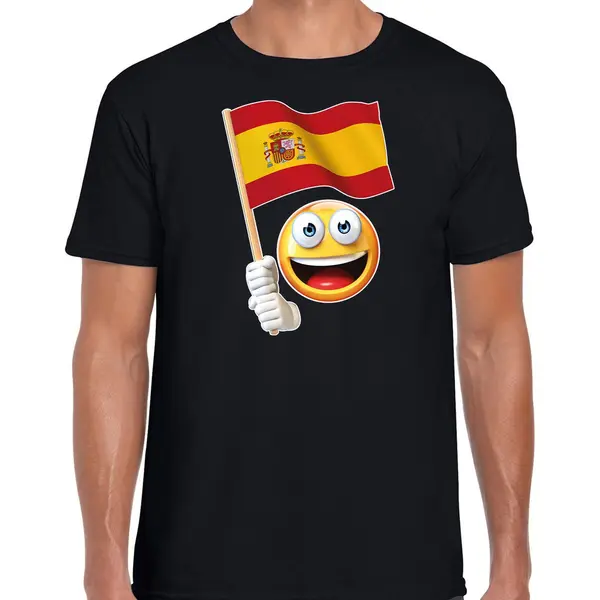 Bellatio Decorations Spanje Emoticon T-shirt Met Spaanse Vlag - Zwart - Heren - Spanje Fan / Supporter Shirt - Ek / Wk M thumbnail
