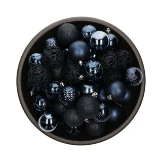 Bellatio Decorations Kerstballen - 37x St - Donkerblauw - D6 Cm - Kunststof - Onbreekbaar - Kerstversiering