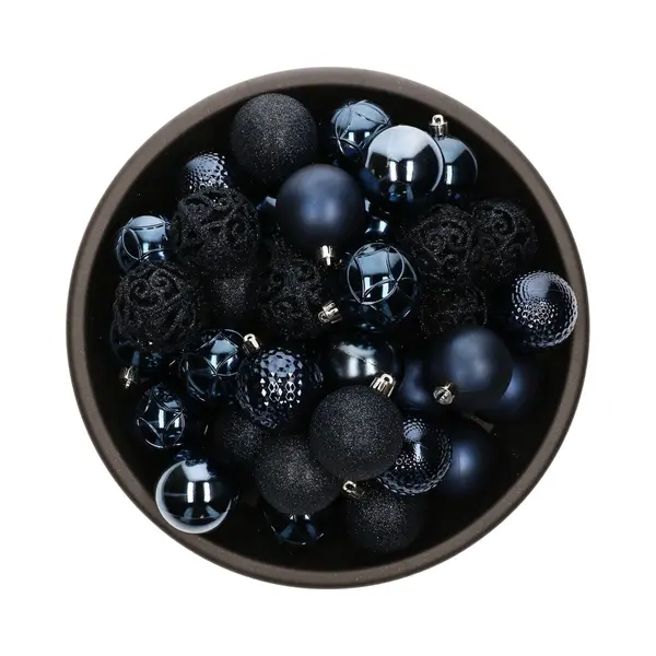 Bellatio Decorations Kerstballen - 37x St - Donkerblauw - D6 Cm - Kunststof - Onbreekbaar - Kerstversiering thumbnail