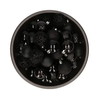 Bellatio Decorations Kerstballen - 37 Stuks - Zwart - Mix - Kunststof - 6 Cm - Onbreekbaar - Kerstversiering