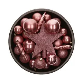 Bellatio Decorations Kerstballen Set - 33x St - Met Ster Piek - Oudroze - Kunststof - Onbreekbaar - Kerstversiering