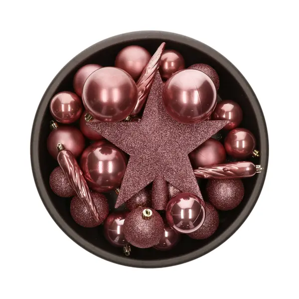Bellatio Decorations Kerstballen Set - 33x St - Met Ster Piek - Oudroze - Kunststof - Onbreekbaar - Kerstversiering thumbnail