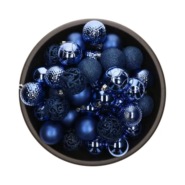 Bellatio Decorations Kerstballen - 37x St - Kobalt Blauw - D6 Cm - Kunststof - Kerstversiering thumbnail