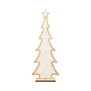 Othmar Decorations Kerstdecoratie Houten Kerstboom Glitter Wit 35, 5 Cm - Vensterbank Kerstdecoratie Houten Kerstbomen