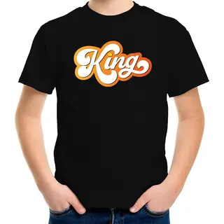 Bellatio Decorations King Koningsdag T-shirt - Zwart - Kinderen/ Jongens - Koningsdag Shirt / Kleding / Outfit 122/128