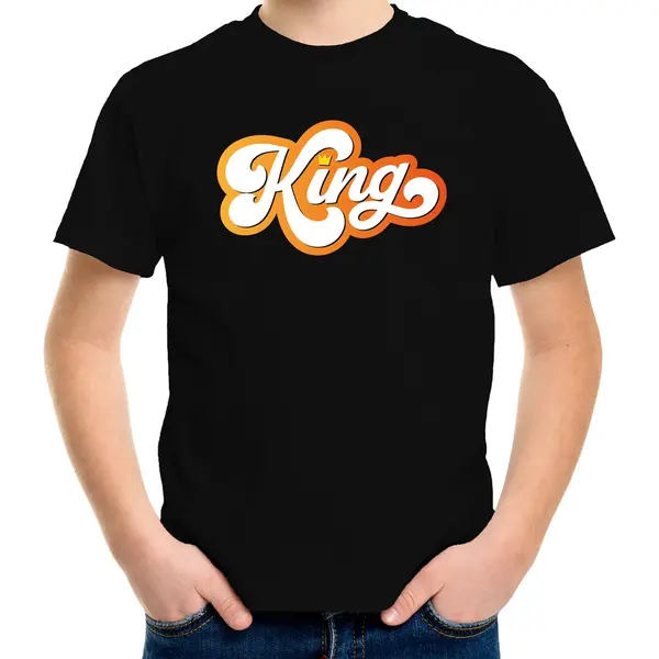 Bellatio Decorations King Koningsdag T-shirt - Zwart - Kinderen/ Jongens - Koningsdag Shirt / Kleding / Outfit 122/128 thumbnail