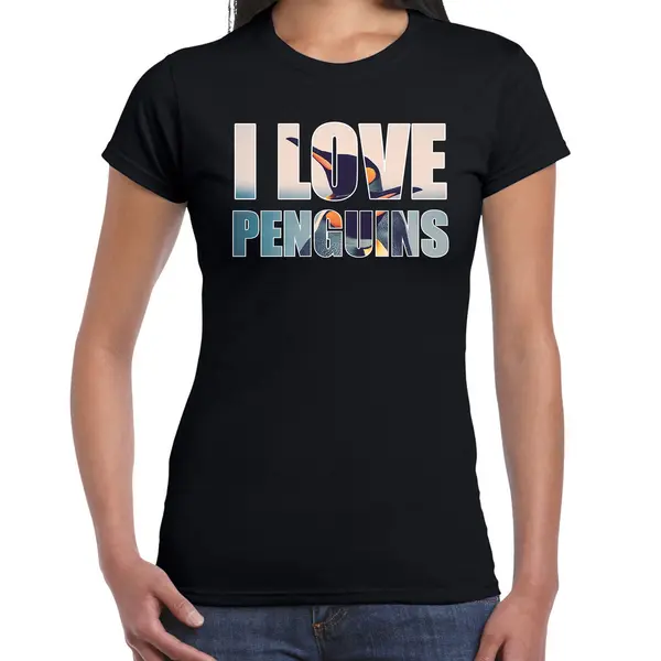 Bellatio Decorations Tekst Shirt I Love Penguins Met Dieren Foto Van Een Pinguin Zwart Voor Dames - Cadeau T-shirt Pinguins Liefhebber Xxl thumbnail