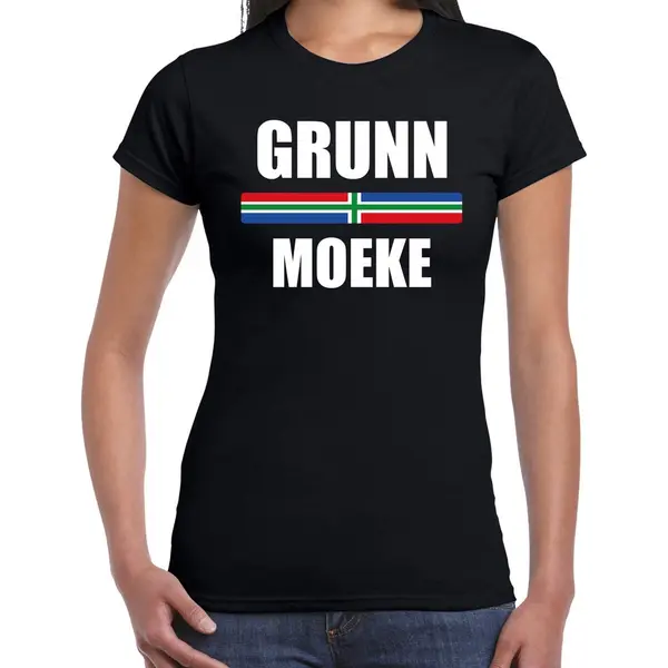 Bellatio Decorations Grunn Moeke Met Vlag Groningen T-shirt Zwart Dames - Gronings Dialect Cadeau Shirt Xxl thumbnail