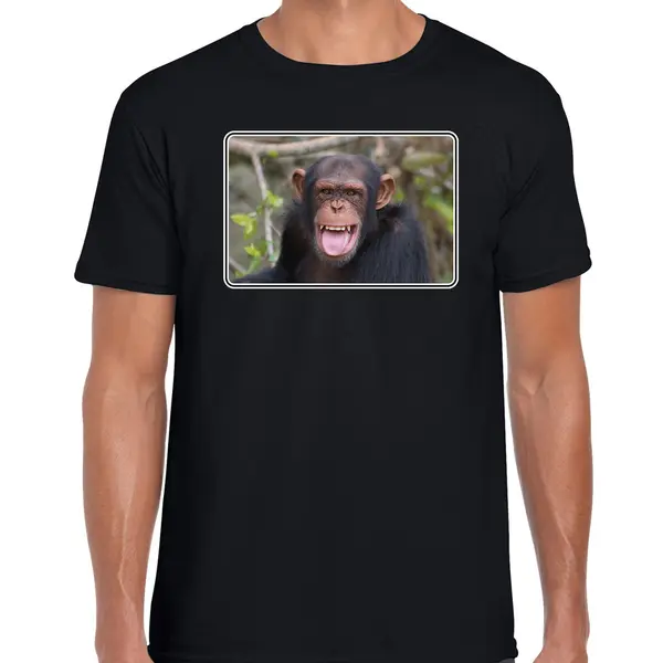 Bellatio Decorations Dieren Shirt Met Apen Foto - Zwart - Voor Heren - Natuur / Chimpansee Aap Cadeau T-shirt - Kleding S thumbnail