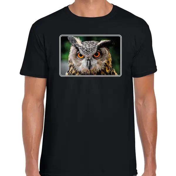 Bellatio Decorations Dieren Shirt Met Uilen Foto - Zwart - Voor Heren - Roofvogel / Uil Cadeau T-shirt - Kleding M thumbnail