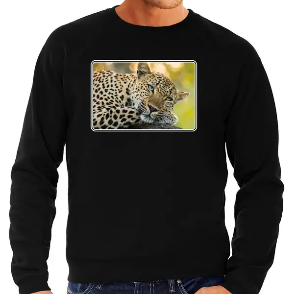 Bellatio Decorations Dieren Sweater Met Jaguars Foto - Zwart - Voor Heren - Natuur / Luipaard Cadeau Trui - Kleding / Sweat Shirt S thumbnail