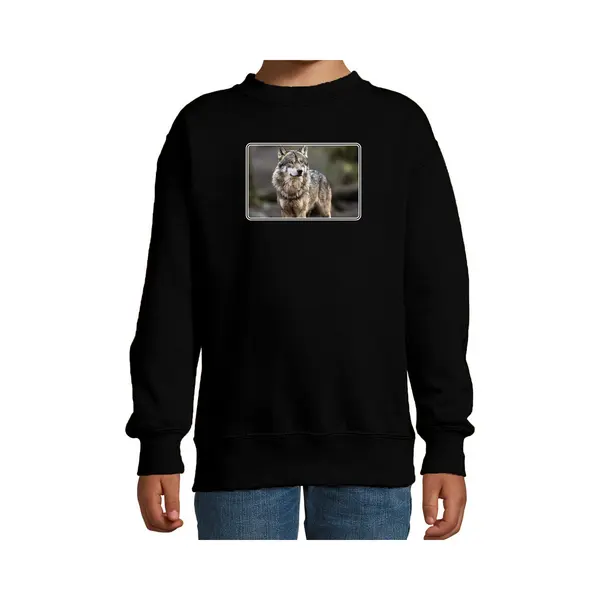 Bellatio Decorations Dieren Sweater Met Wolven Foto - Zwart - Voor Kinderen - Wolf Cadeau Trui - Kleding / Sweat Shirt 110/116 thumbnail