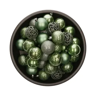 Bellatio Decorations Kerstballen - 37x St - Salie Groen - 6 Cm - Kunststof - Onbreekbaar