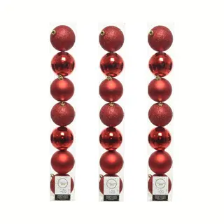 Decoris 28x Stuks Kunststof Kerstballen Rode 8 Cm - Mix - Onbreekbare Plastic Kerstballen