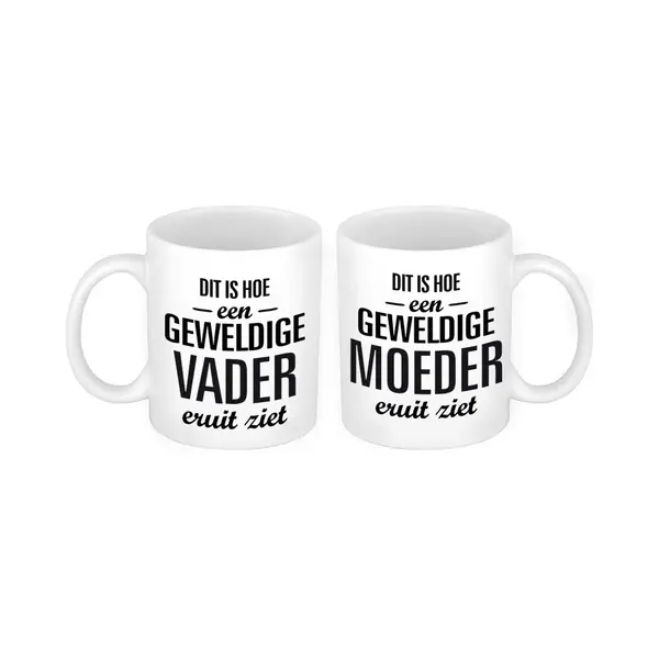 Bellatio Decorations Dit Is Hoe Een Geweldige Vader En Moeder Eruit Ziet Mok - Cadeau Beker Set Voor Papa En Mama - Moederdag En Vaderdag Cadeautje thumbnail