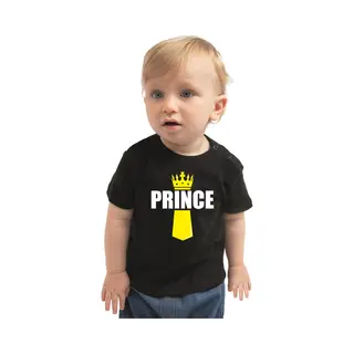 Bellatio Decorations Koningsdag T-shirt Prince Met Kroontje Zwart - Peuters - Kingsday Outfit / Kleding / Shirt 86