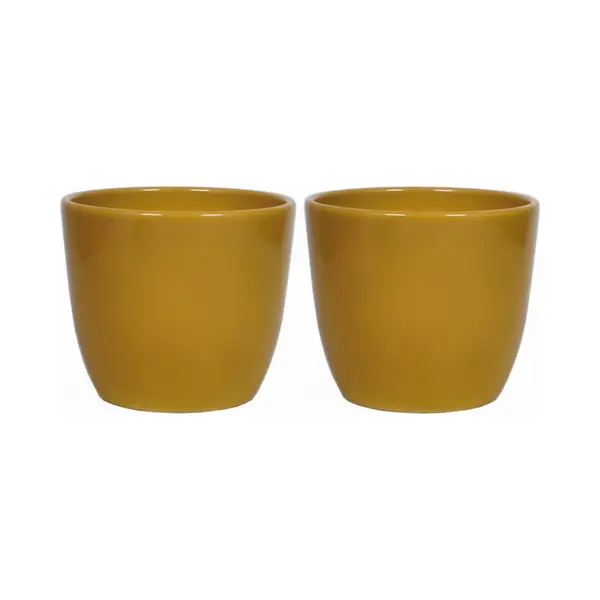 Floran Bloempot - 2x - Glanzend - Oker Geel - Keramiek - Voor Kamerplant - H22.5 X D25 Cm thumbnail