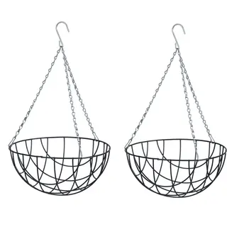 Nature 2x Stuks Hanging Basket / Plantenbak Groen Met Verchroomde Ketting - 20 X 40 X 40 Cm - Geplastificeerd Metaaldraad - Bloemenmand