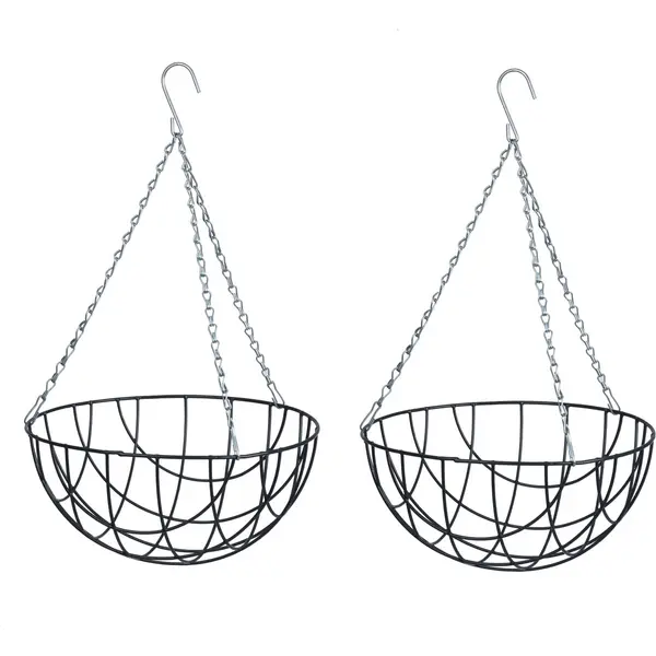 Nature 2x Stuks Hanging Basket / Plantenbak Groen Met Verchroomde Ketting - 20 X 40 X 40 Cm - Geplastificeerd Metaaldraad - Bloemenmand thumbnail