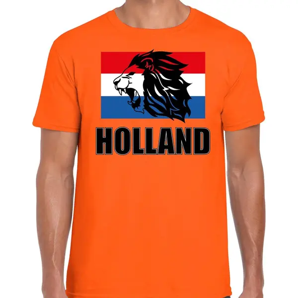 Bellatio Decorations Oranje Fan T-shirt Voor Heren - Met Leeuw En Vlag - Holland / Nederland Supporter - Ek/ Wk Shirt / Outfit M thumbnail