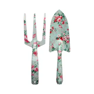 Esschert Design 2-delige Tuingereedschap Set Rozen Print Schep En Hark Metaal - Handhark 23 Cm - Tuinschep/plantenschep 27 Cm