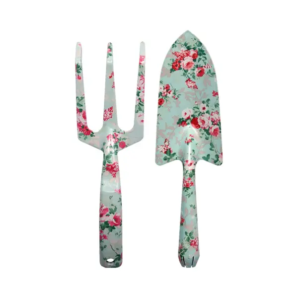 Esschert Design 2-delige Tuingereedschap Set Rozen Print Schep En Hark Metaal - Handhark 23 Cm - Tuinschep/plantenschep 27 Cm thumbnail