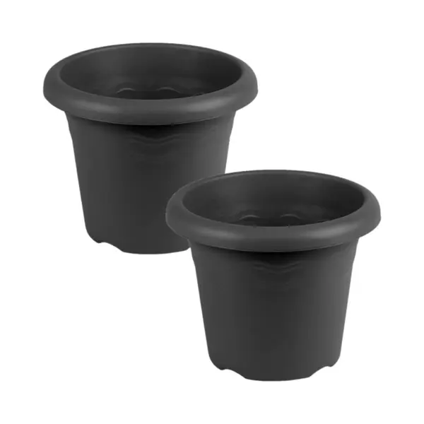 Hega hogar Set Van 3x Stuks Antraciet Grijze Ronde Plantenpotten/bloempotten Kunststof D 20 X H 16 Cm - Plantenbakken/bloembakken Voor Buiten thumbnail