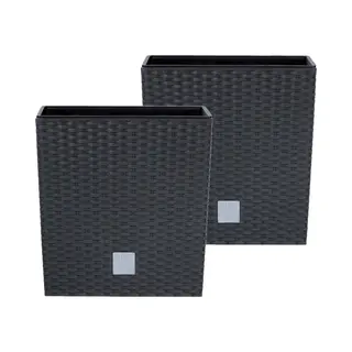 Prosperplast Bloempot/plantenpot Rato - 2x - Rotan Look - Met Binnenpot - Antraciet - 40 X 40 X 41 Cm - Kunststof