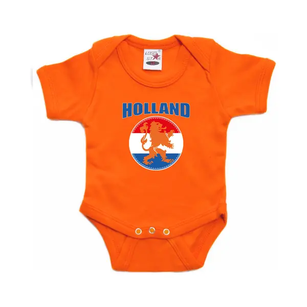 Bellatio Decorations Oranje Fan Romper Voor Babys - Holland Met Oranje Leeuw - Nederland Supporter - Koningsdag / Ek / Wk Romper / Outfit 80 thumbnail