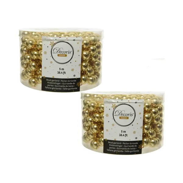 Decoris 2x Stuks Kralenslinger Kerstboom Slingers/guirlandes Goud 5 Meter X 1, 4 Cm - Kerstversiering Kralenslingers thumbnail