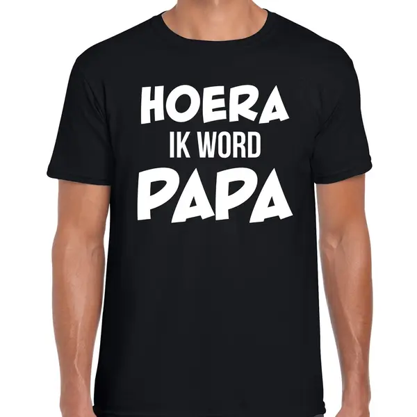 Bellatio Decorations Hoera Ik Word Papa - T-shirt Zwart Voor Heren - Papa Kado Shirt / Aanstaande Vader Cadeau/ Papa In Verwachting L thumbnail