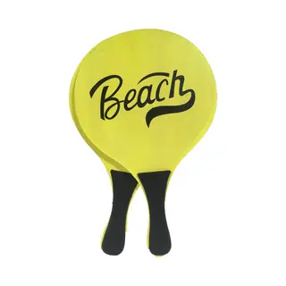 Summer Play Gebro Beachball Set - Neon Geel - Hout - 35 X 20 Cm - Strandspelletje - Tennis
