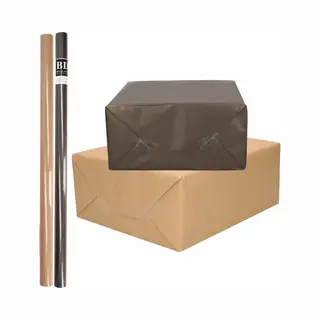 Shoppartners 4x Rollen Kraft Inpakpapier/kaftpapier Pakket Bruin/zwart 200 X 70 Cm/cadeaupapier/verzendpapier/kaftpapier
