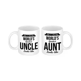 Bellatio Decorations Worlds Greatest Aunt En Uncle Mok - Oom En Tante Cadeau/ Cadeautje Beker/ Mokken Set
