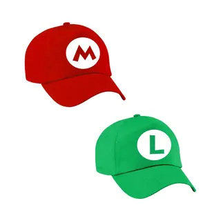 Bellatio Decorations Loodgieter Mario En Luigi Petjes - Caps - Hoed - Heren - Volwassenen - Set Van 2 Petjes - Voor Bij Een Mario En Luigi Kostuum