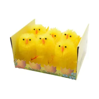 Decoris 6x Stuks Gele Paaskuikentjes 6, 5 Cm - Paasversiering / Paasdecoratie