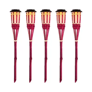 Lumineo 5x Roze Buiten/tuin Led Fakkel Bodi Solar Verlichting Bamboe 54 Cm Vlam - Tuinfakkel - Tuinlampen - Lampen Op Zonne-energie