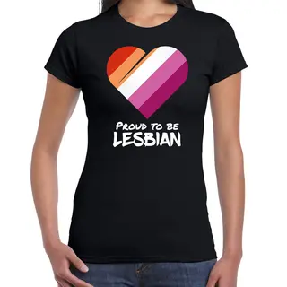 Bellatio Decorations T-shirt Proud To Be Lesbian - Pride Vlag Hartje - Zwart - Dames - Lhbt - Gay Pride Shirt / Kleding / Outfit M