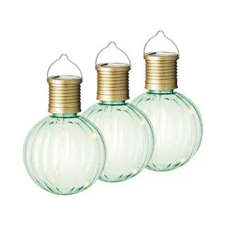 3x Buiten/tuin Led Groene Lampion Solar Verlichting 11 Cm - Tuinverlichting - Tuinlampen - Solarlampen Zonne-energie