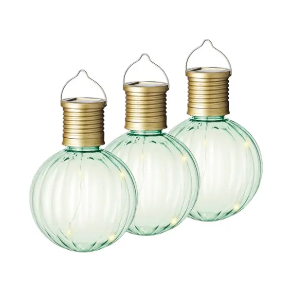 3x Buiten/tuin Led Groene Lampion Solar Verlichting 11 Cm - Tuinverlichting - Tuinlampen - Solarlampen Zonne-energie thumbnail