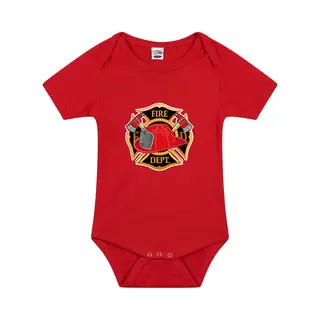 Bellatio Decorations Brandweer Logo Verkleed Baby Rompertje Rood Jongens En Meisjes - Kraamcadeau - Brandweer Babykleding 56