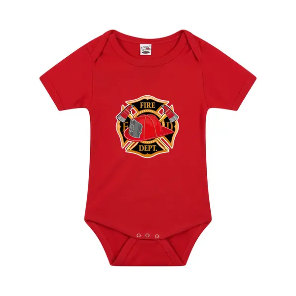 Bellatio Decorations Brandweer Logo Verkleed Baby Rompertje Rood Jongens En Meisjes - Kraamcadeau - Brandweer Babykleding 56 thumbnail