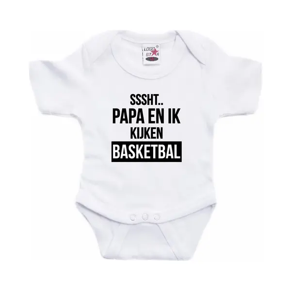 Bellatio Decorations Sssht Kijken Basketbal Tekst Baby Rompertje Wit Jongens/meisjes - Vaderdag/babyshower Cadeau - Ek / Wk Babykleding 56 thumbnail