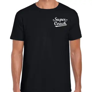 Bellatio Decorations Super Coach Cadeau T-shirt Zwart Op Borst - Heren - Kado Shirt / Verjaardag Cadeau / Bedankje L