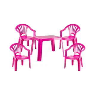 Plasticforte Kunststof Kindertuinset Tafel Met 4 Stoelen Roze