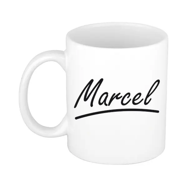 Bellatio Decorations Marcel Naam Koffiemok - Beker - Met Sierlijke Letters - Wit - Cadeau - Collega - Vaderdag - Verjaardag - Personeel thumbnail