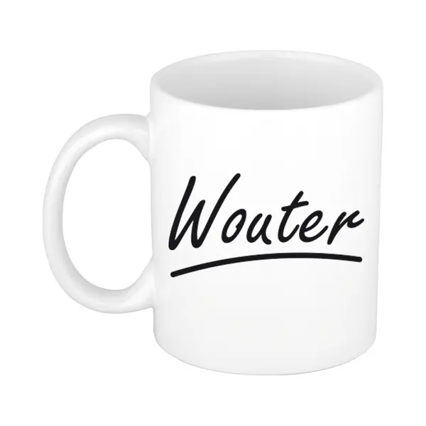 Bellatio Decorations Wouter Naam Koffiemok - Beker - Met Sierlijke Letters - Wit - Cadeau - Collega - Vaderdag - Verjaardag - Personeel thumbnail