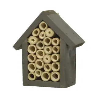 Decoris Klein Grijs Vlinderhuis/bijenhuis/wespenhotel Voor Insecten 11 Cm - Tuindecoratie - Diervriendelijk - Hotel/huisje Voor Insecten -